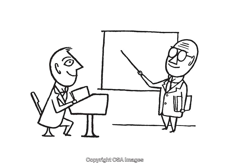 Illustration of a Teacher Giving a Lesson to a Student in Classroom