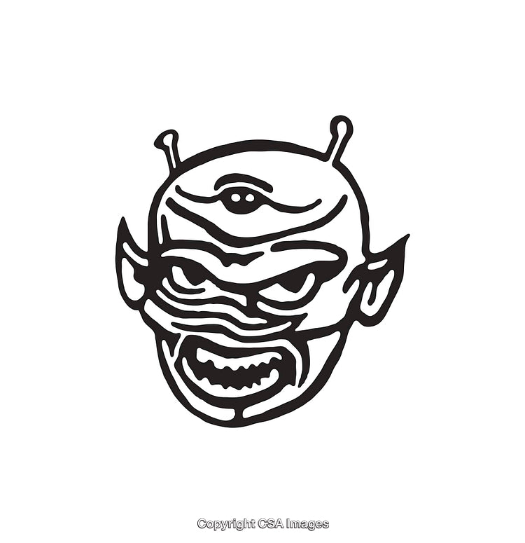 Creative Line Art Illustration of a Monstrous Alien Face in Black and White