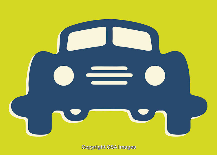 Minimalist Illustration of a Retro Car on Vibrant Green Background