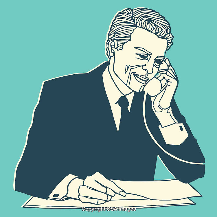 Stylized Line Art of a Businessman Using a Telephone