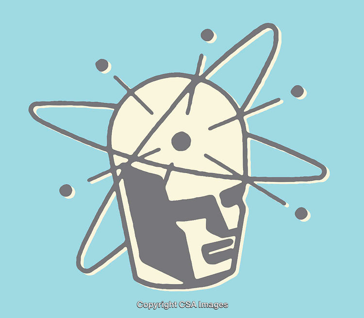 Abstract Line Art Illustration Featuring Atomic and Technological Themes