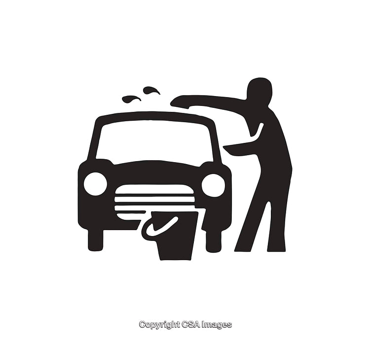 Black And White Icon of Person Washing a Car with Bucket