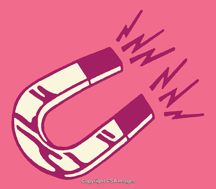 Colorful Magnet Illustration Representing Magnetic Forces and Attraction on Pink Background
