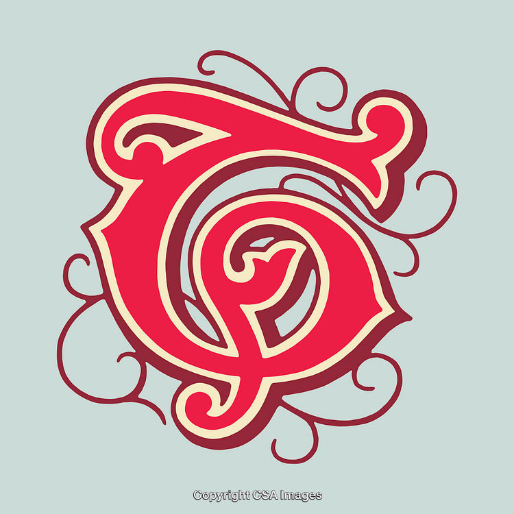 Intricate Red Ornament of the Letter T with Stylish Detailing