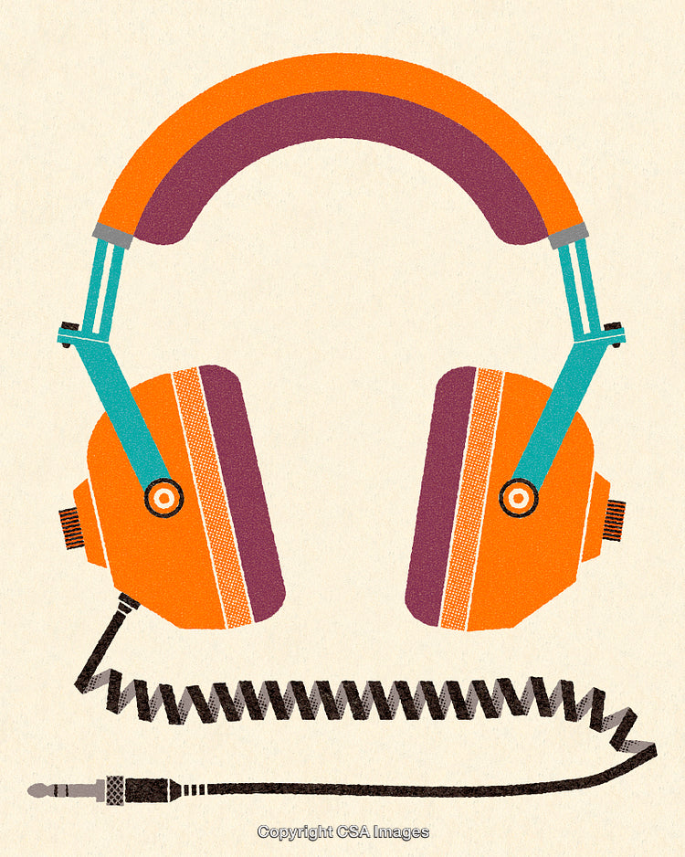 Retro Headphones with Coiled Cable in a Minimalist Illustration Style