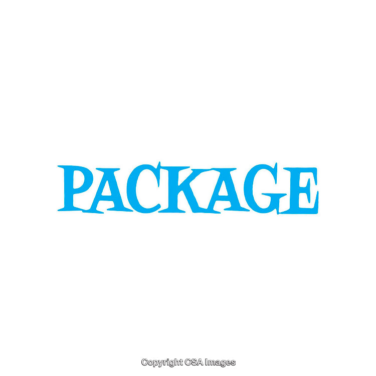 Blue Text Depicting the Word 'Package' on a White Background