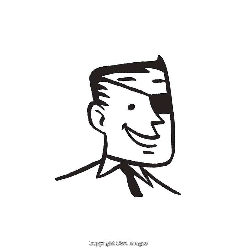 Vintage Style Cartoon Illustration of a Smiling Man in Black and White