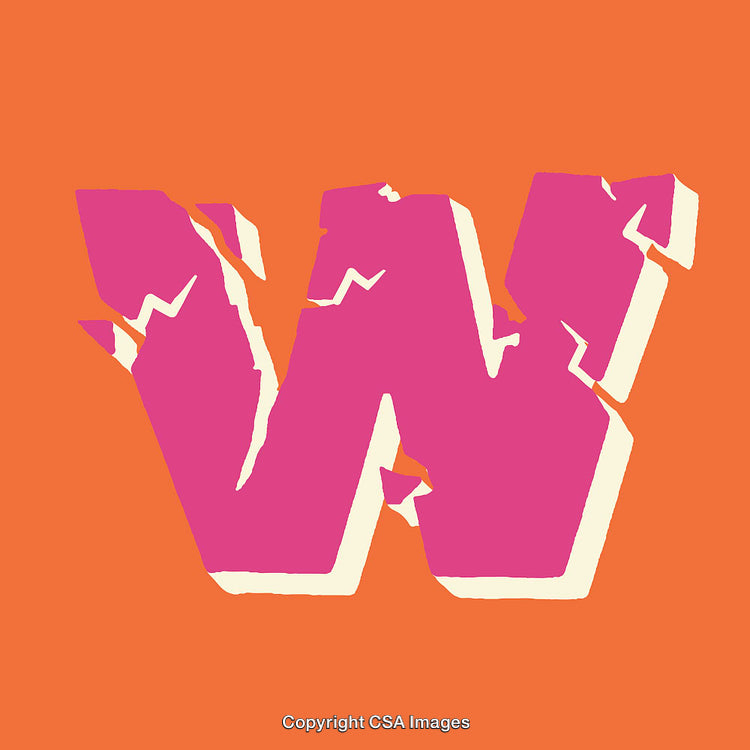 Vibrant Abstract Illustration of Cracked Letter W on Bold Orange Background