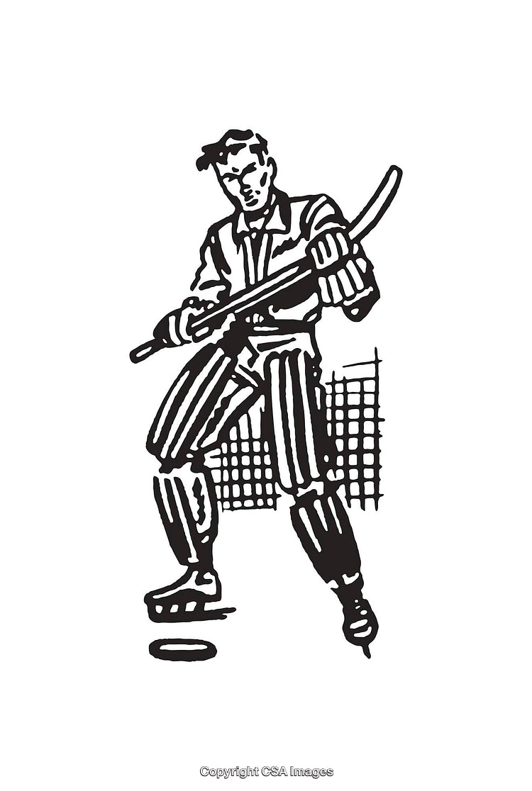 Vintage Line Art Illustration of a Hockey Player in Action
