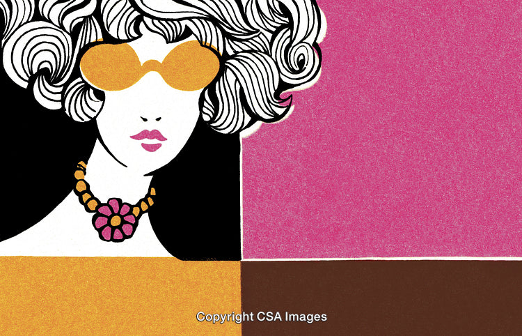 Pop Art Style Illustration of a Woman with Sunglasses and Floral Necklace