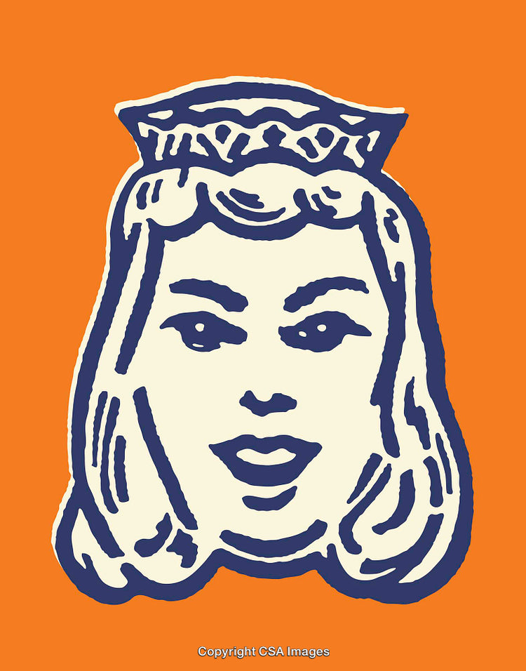Bold Graphic Illustration of Crowned Female Portrait on Orange Background