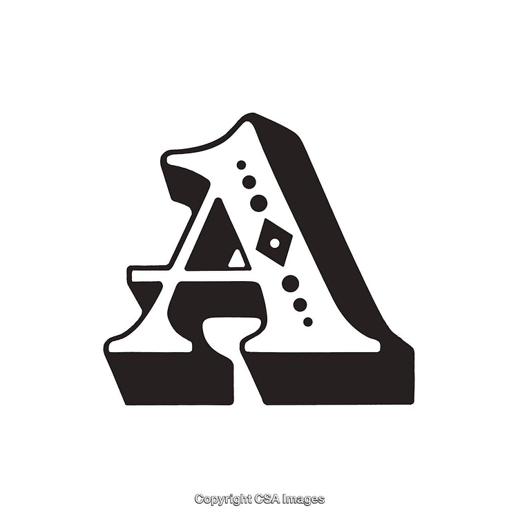 Decorative Black and White Letter A Design with Stylized Elements