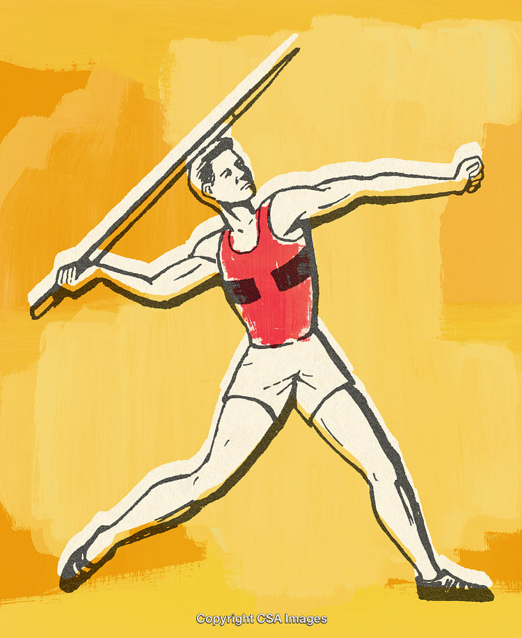 Retro Style Athlete Throwing a Javelin with Determination and Grace