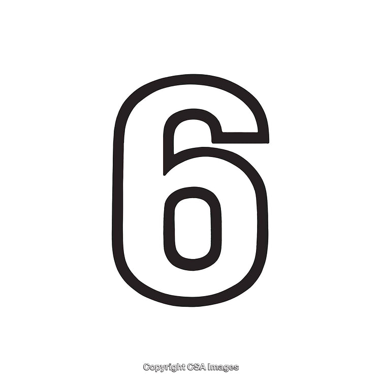 Bold Illustration of the Number Six in Black on White Background
