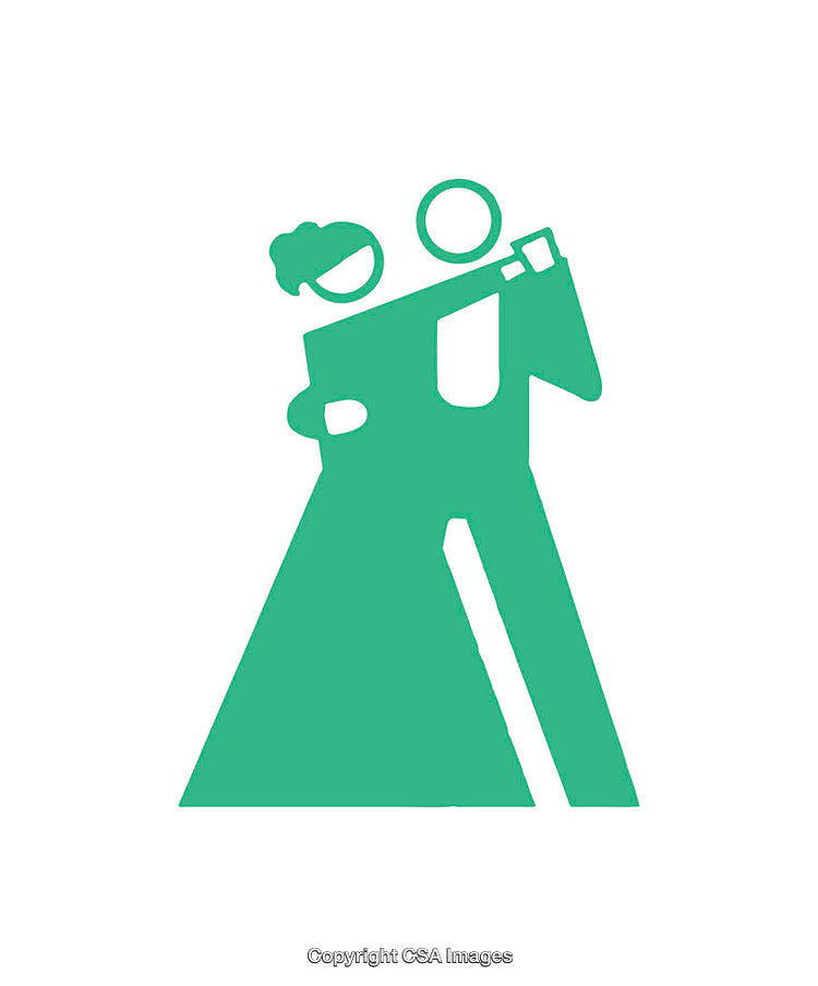 Simple Green Icon Depicting a Couple in Formal Attire Embracing
