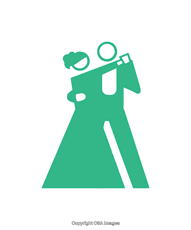 Simple Green Icon Depicting a Couple in Formal Attire Embracing