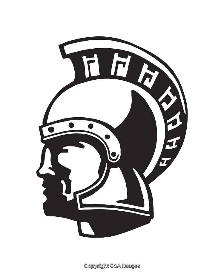 Black and White Roman Warrior Helmet Line Art Illustration