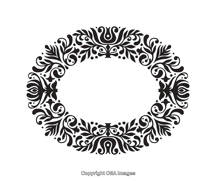 Ornate Circular Frame in Black and White Decorative Line Art Style