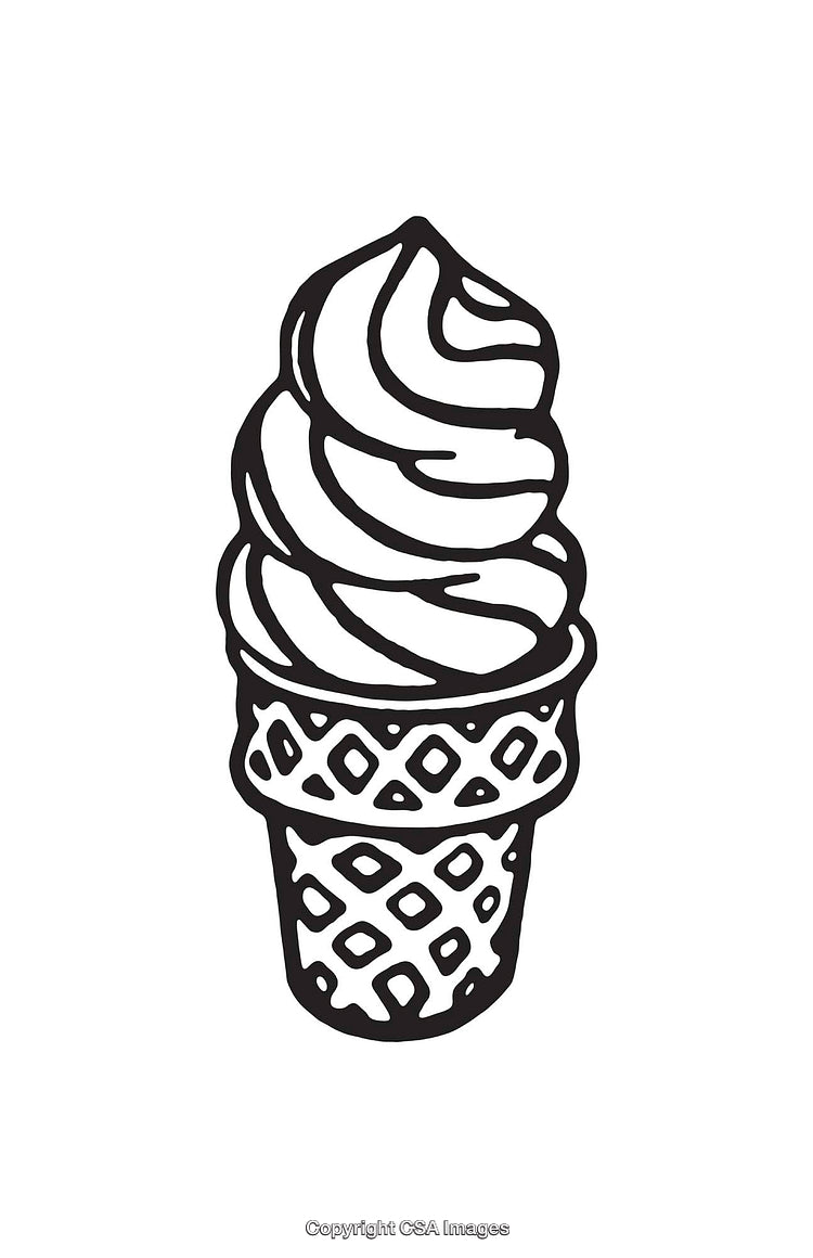Black and White Line Art of a Waffle Cone Ice Cream Illustration