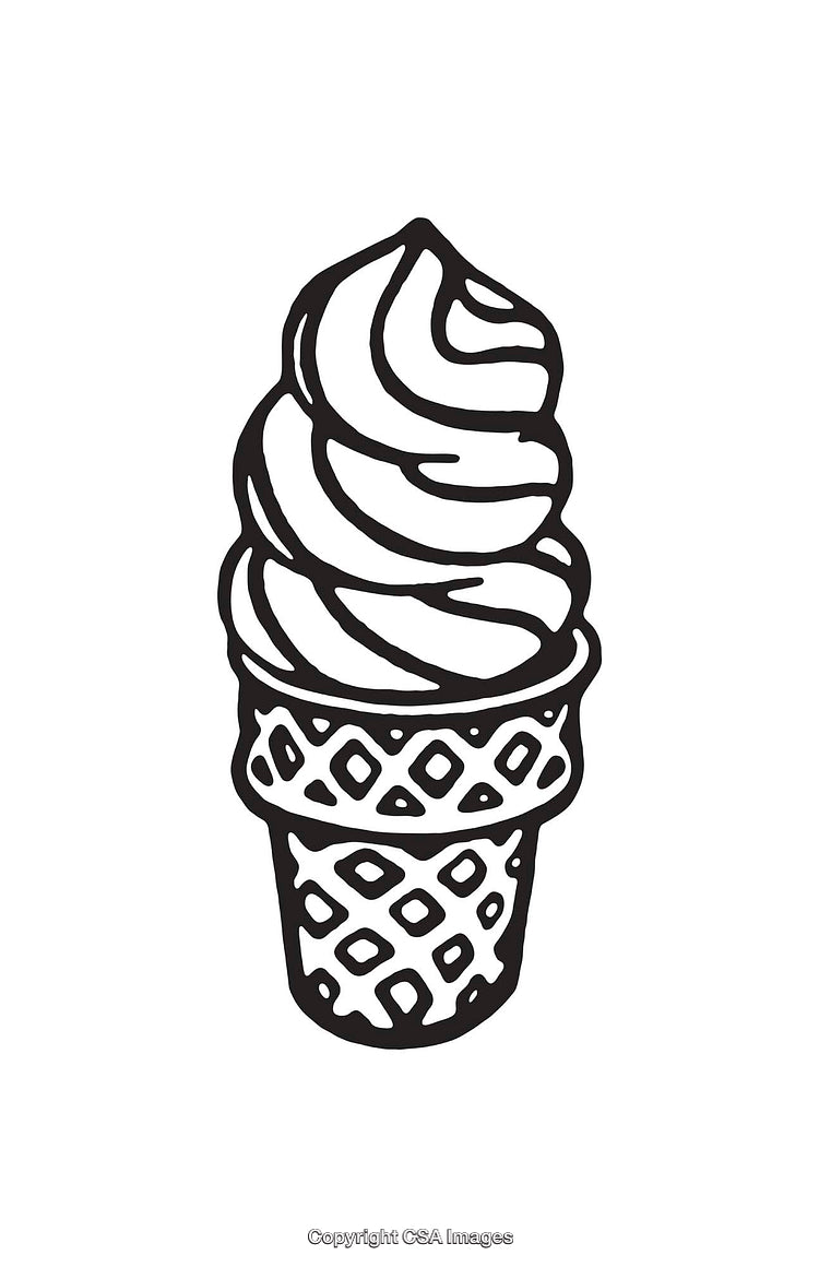 Black and White Line Art of a Waffle Cone Ice Cream Illustration