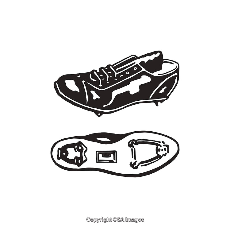 Detailed Black and White Illustration of Cycling Shoes and Cleats