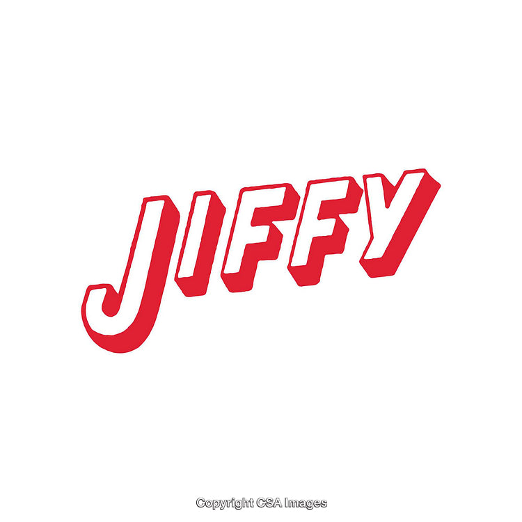 Red Bold Text Design Highlighting the Term 'Jiffy' on White Background