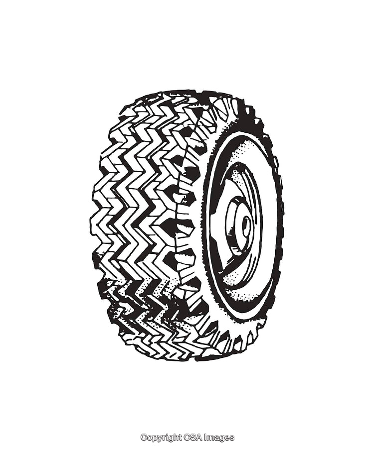 Detailed Black and White Illustration of a Heavy Duty Off-Road Tire