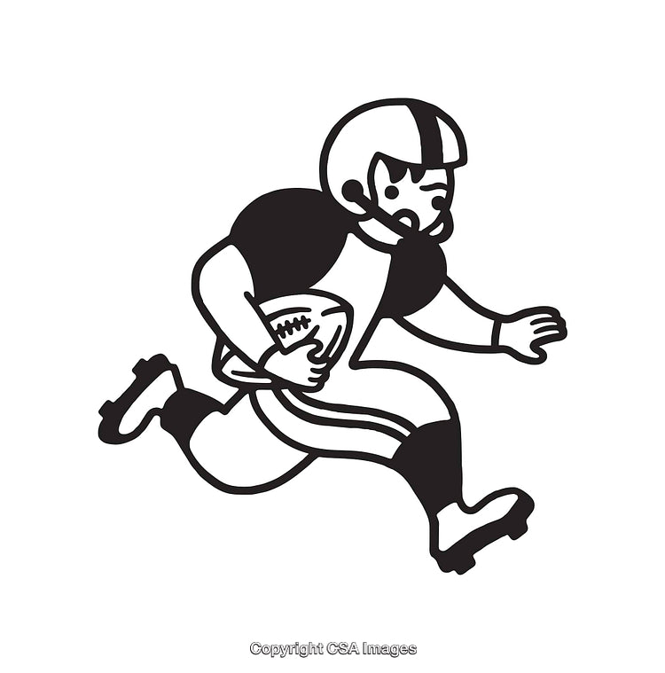 Black and White Illustration of a Football Player Running with the Ball