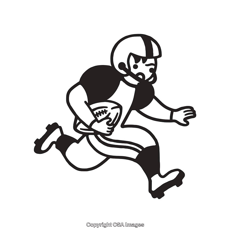 Black and White Illustration of a Football Player Running with the Ball