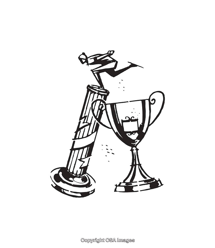 Black and White Line Art of Trophy and Award Symbolizing Success
