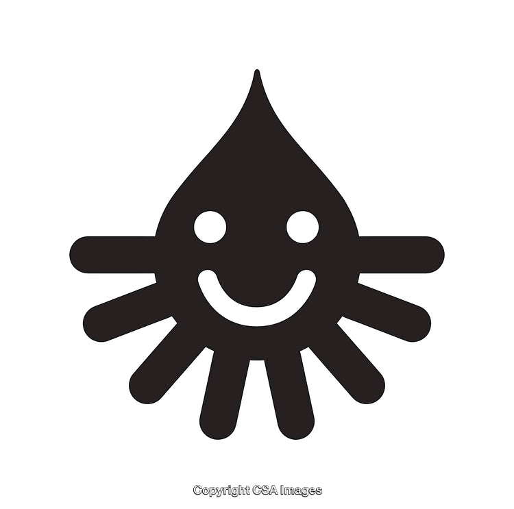 Happy Sun-Inspired Icon With Drop-Shaped Top in Black and White