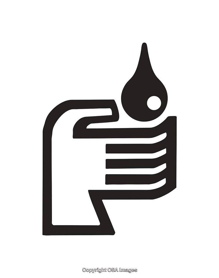 Black and White Icon Depicting a Drop and a Hand Design