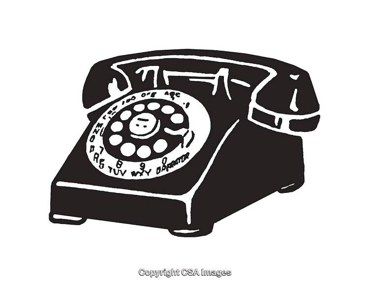 Vintage Black-and-White Rotary Telephone Illustration of a Classic Design