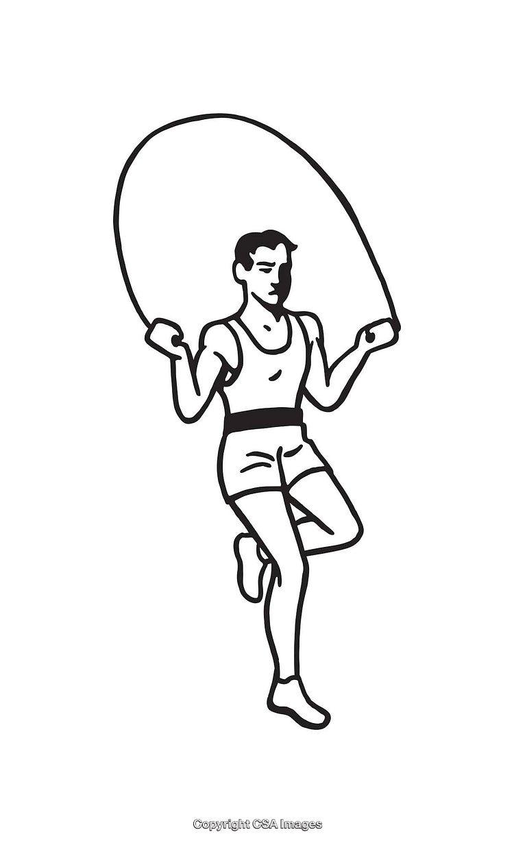 Man Skipping Rope in Black and White Line Art Illustration