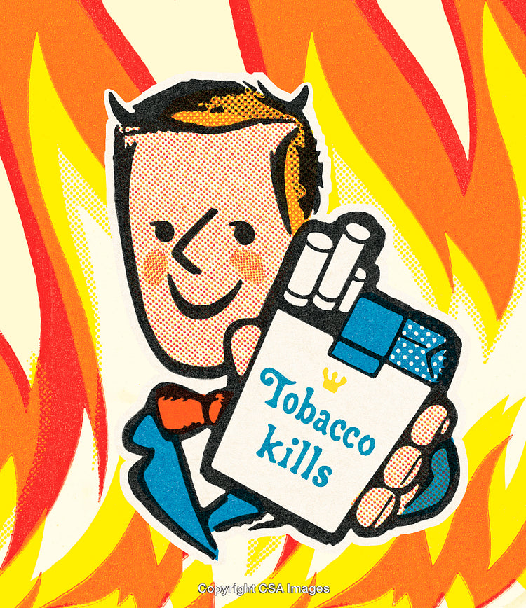 Retro Warning Illustration Highlighting Cigarette Risks and Health Awareness