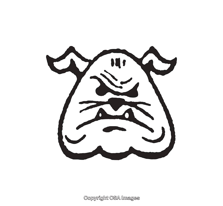 Black and White Line Art Bulldog Illustration with Angry Expression