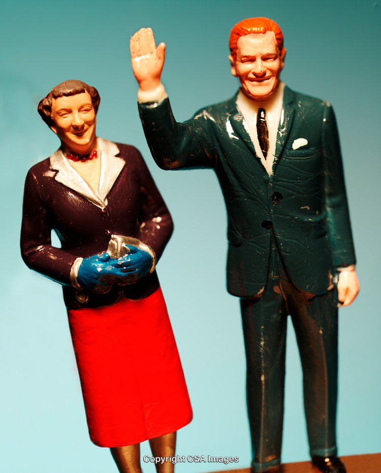 Plastic Figurines of Smiling Individuals Waving and Standing Together