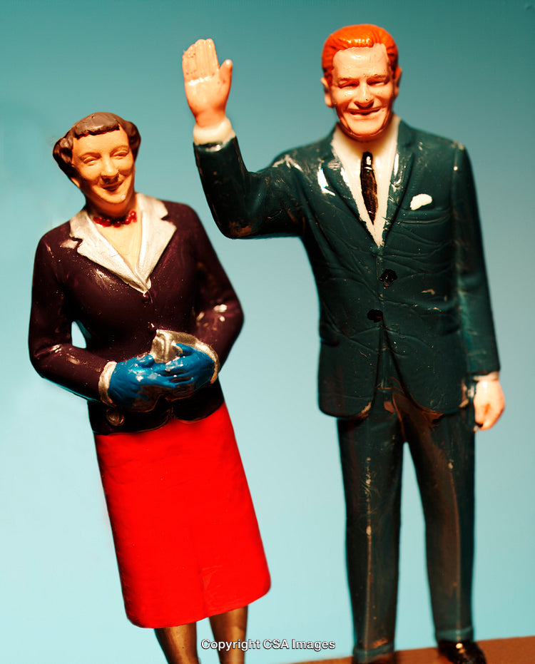 Plastic Figurines of Smiling Individuals Waving and Standing Together