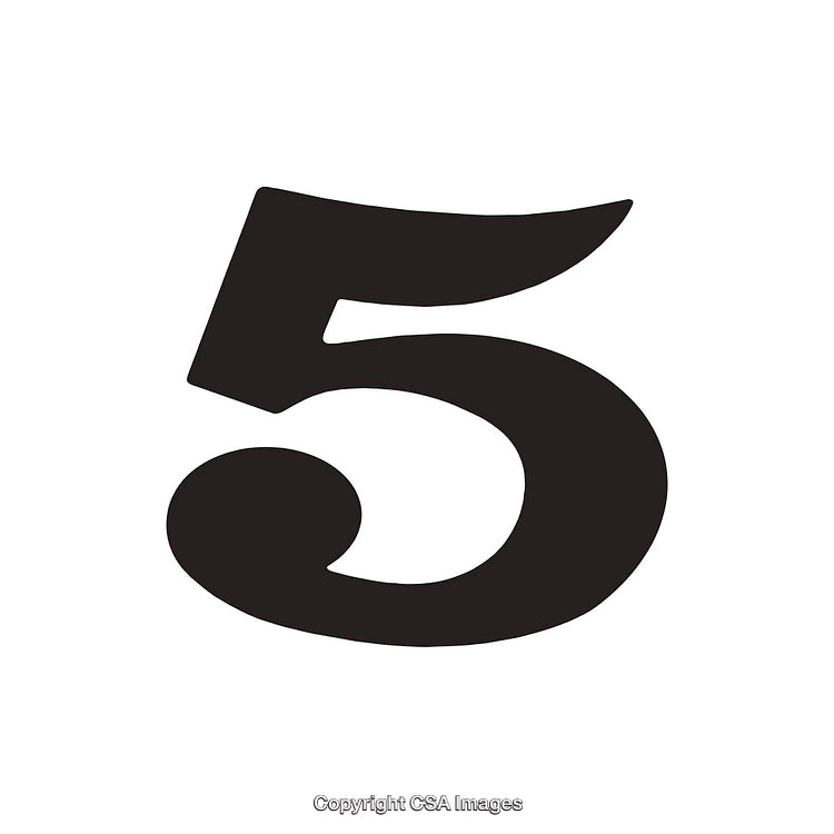 Stylized Black Number Five on White Background in Bold Typography