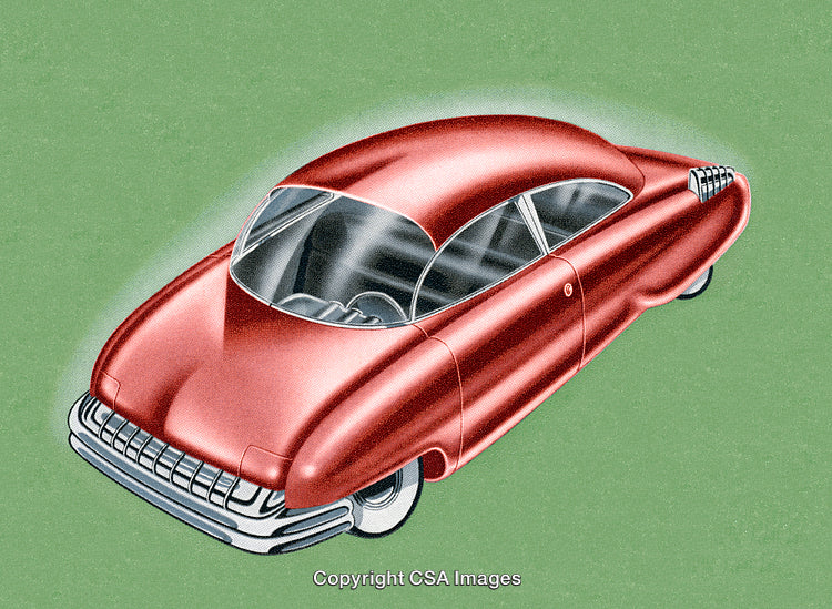 Retro-Styled Red Classic Car Over a Green Background