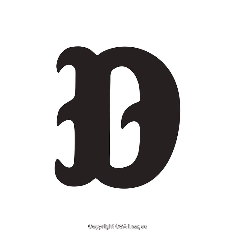 Black Gothic Letter D on White Background for Typography Design