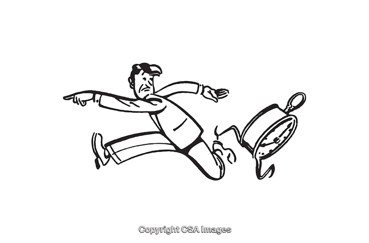 Retro Styled Black and White Cartoon of a Surprised Man with a Frying Pan