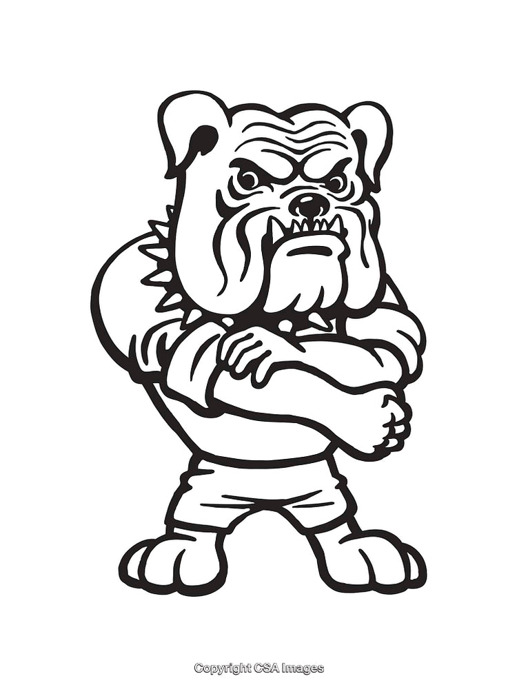 Black and White Illustration of a Strong Bulldog Mascot Character