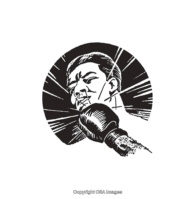 Black and White Illustration of Boxing Impact with Strong Visual Dynamics