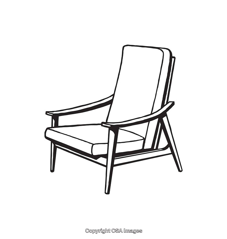 Mid-Century Modern Armchair Line Art Illustration in Minimalist Style