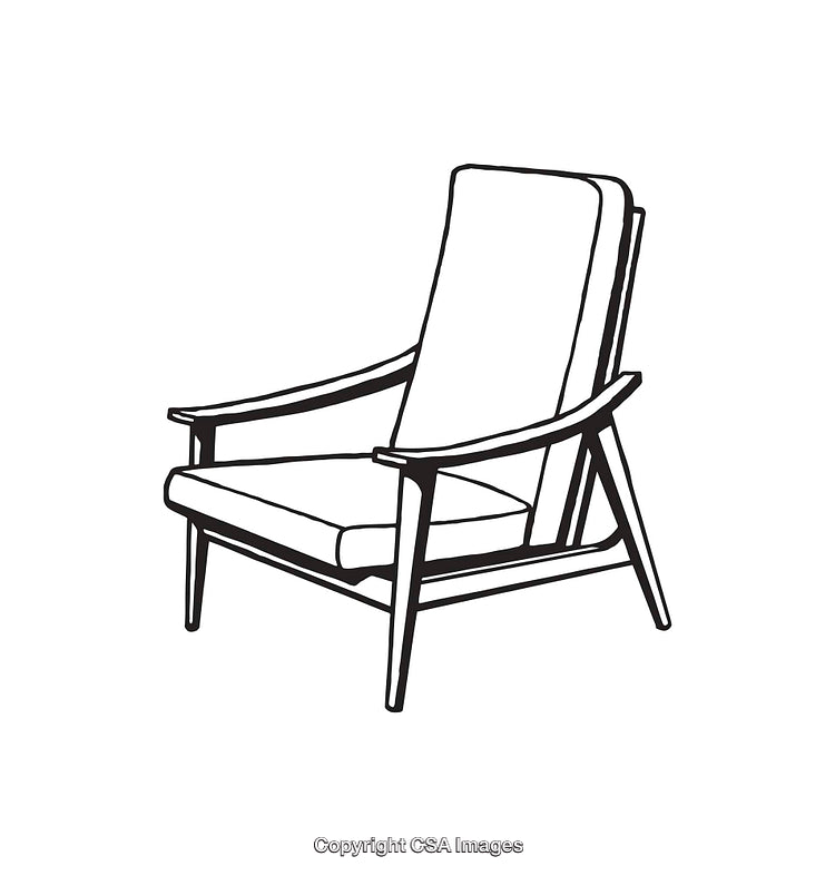 Mid-Century Modern Armchair Line Art Illustration in Minimalist Style