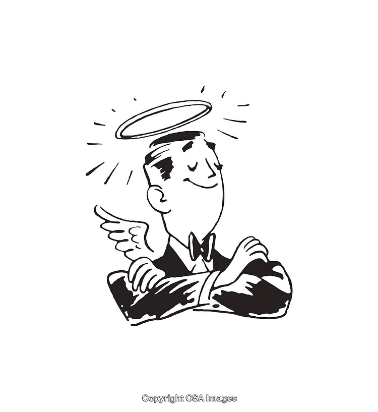 Illustration of a Cheerful Angelic Figure in Thoughtful Pose with Wings