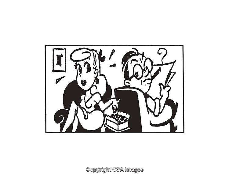 Black and White Illustration of a Humorous Office Scene