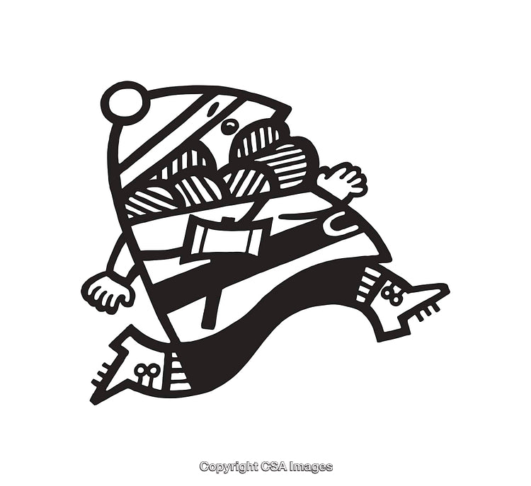 Stylized Black and White Line Art Character Illustration