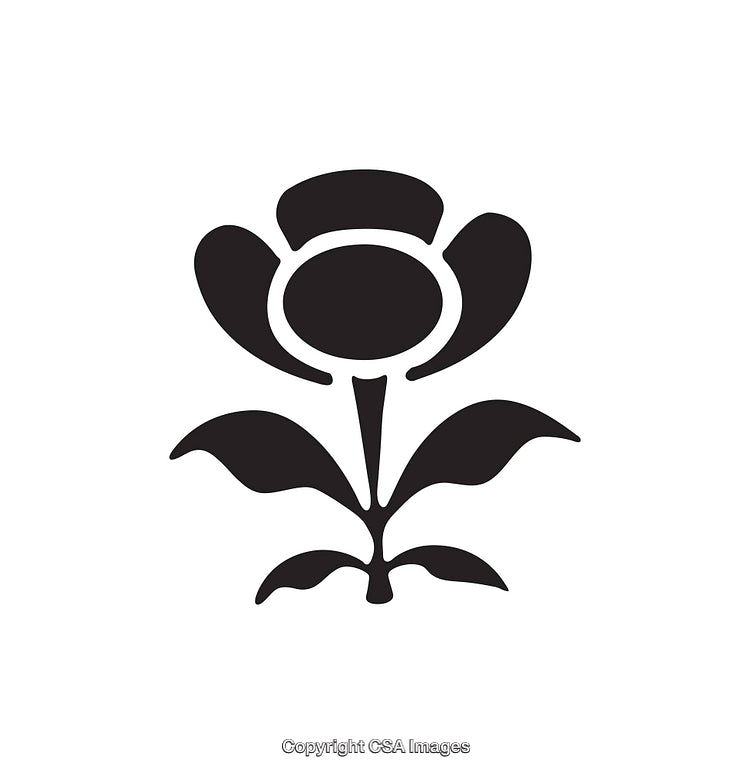 Black and White Floral Icon with Rose and Leaves for Minimalist Designs